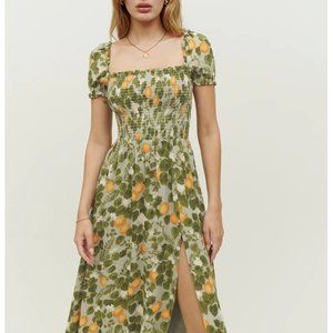 Reformation Green and Orange Floral Midi Dress